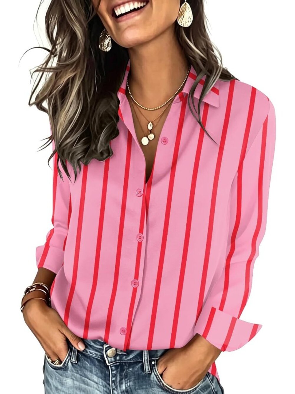 Chic Long Sleeve Button Down Shirts for Women - Striped & Solid Blouses